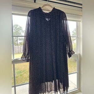 Seen Worn Kept Vega Pleated Star Print Long Sleeve Mini Dress